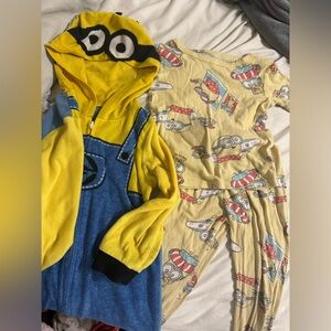 Yellow and Blue Minion Hoodie and Pajama Set